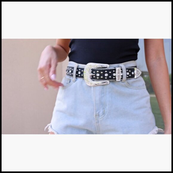 Leather Belt with Star Buckle, Cross Design, Western Style